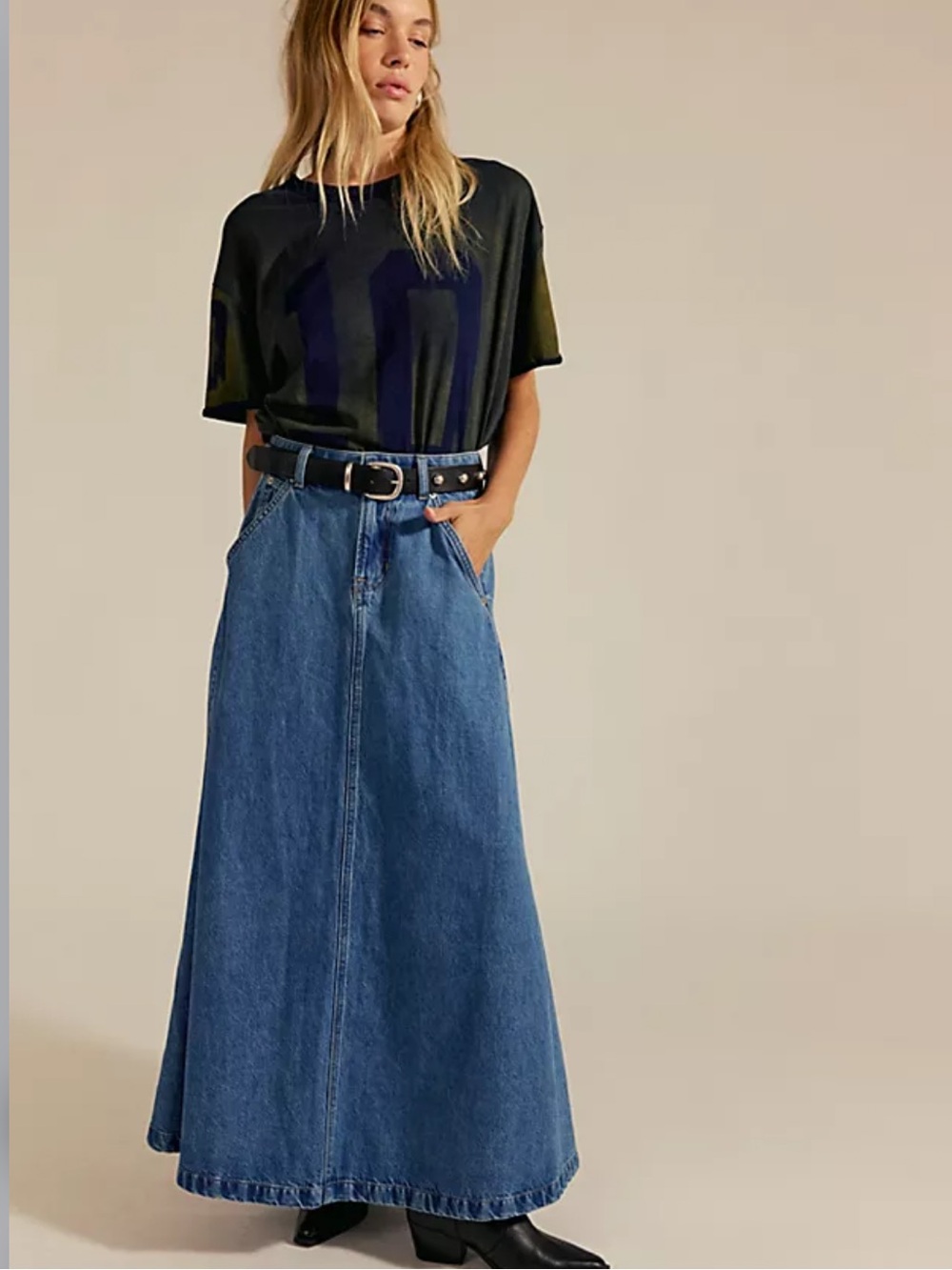 We The Free Sydney Denim A-Line Maxi Skirt